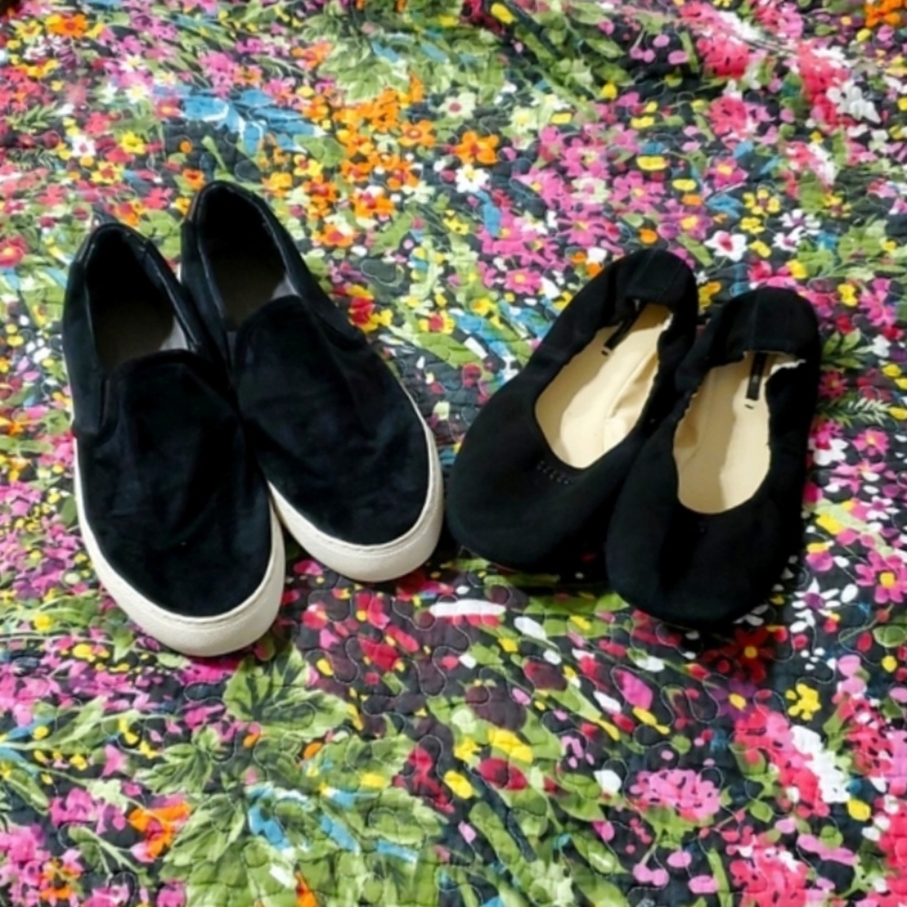 TWO!! black velvet sketchers slip-on ladies 9, black suede zara ballet flat 40